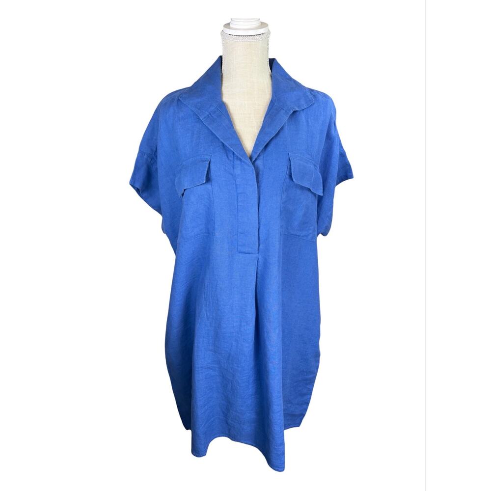NWT Chico’s Bonnie 100% Linen Short Sleeve Knee Length Dress Women's 16 Blue - Picture 2 of 10